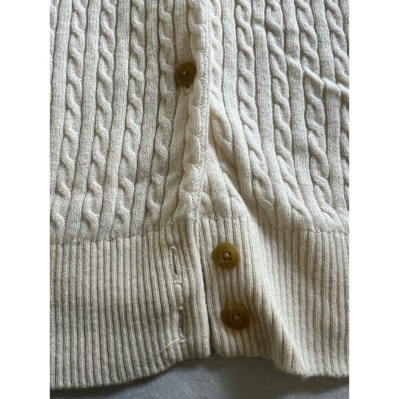 LL Bean Cable‎ Sweater Button Up Size XL Cotton Merino Wool Off White - Picture 4 of 12
